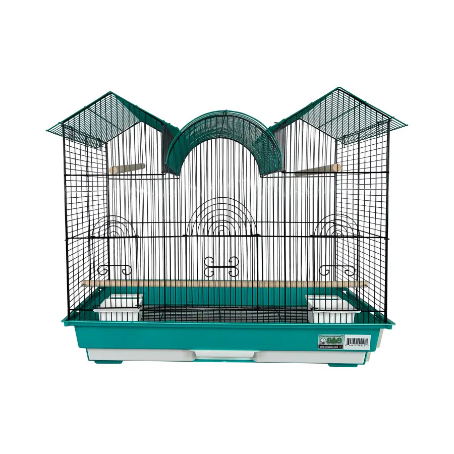 A & E Cages Happy Beaks 2-Tone Triple Top Bird Cage Green & Black 26in X 14in X 23 in