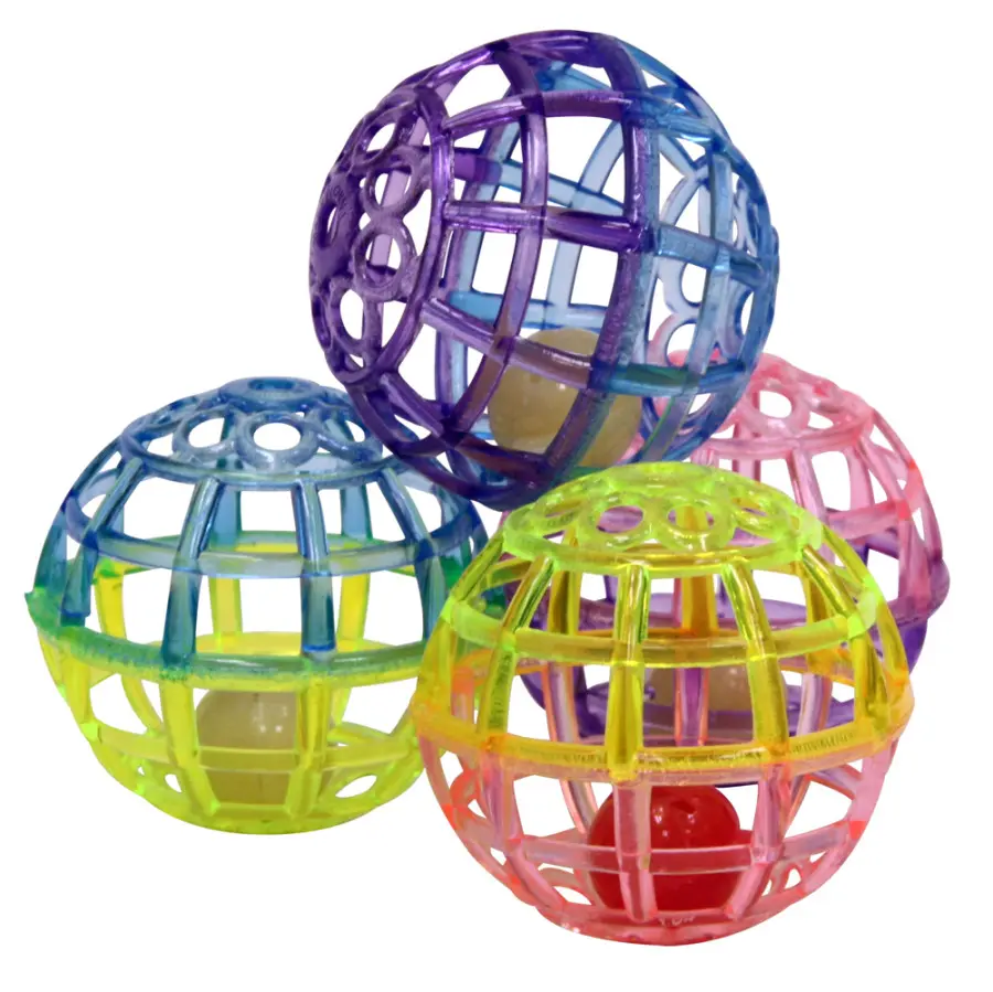 Spot Lattice Ball with Bell Cat Toy 4 Count