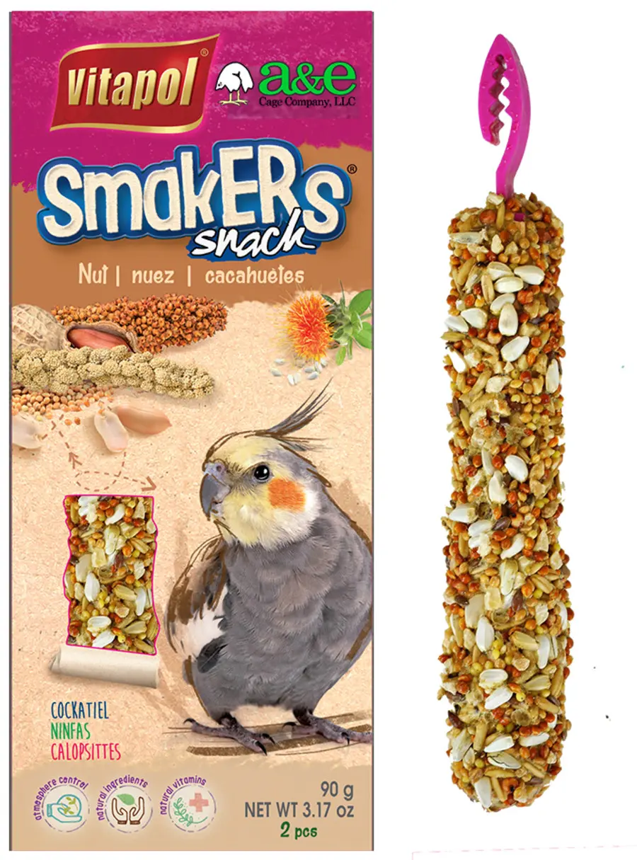 A & E Cages Smakers Snack Nut Treat Stick for Cockatiels 3.17 oz
