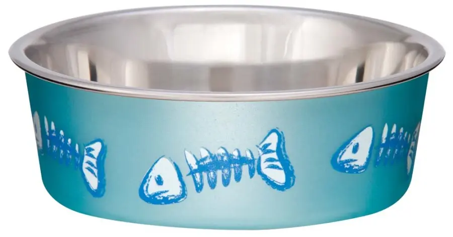 Loving Pets Bella Designer Fish Skeleton Cat Dish Metallic Ocean Blue Xs