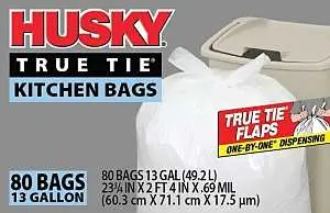 Husky HK13WC080W Kitchen Trash Bag White, Poly, 0.69 mil THK 13 gal