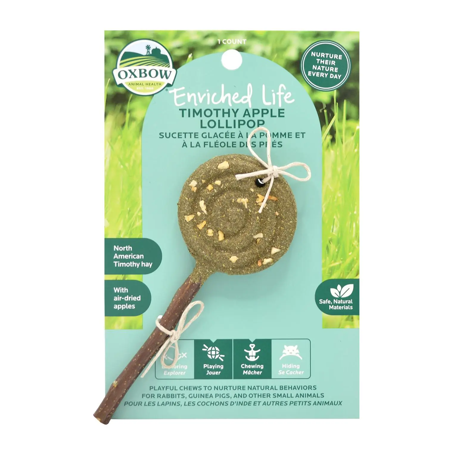 Oxbow Timothy Hay Apple Lollipop Treat for Small Animals