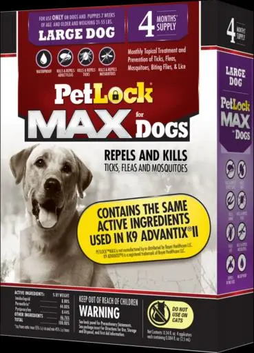 Petlock Ultra (Max) Flea & Tick Control for Large Dogs 21-55 Lb, 4 Doses