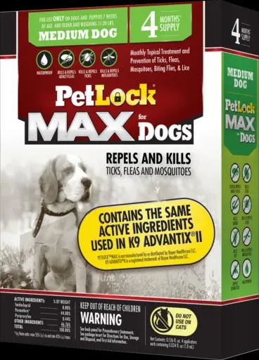 Petlock Ultra (Max) Flea & Tick Control for Medium Dogs 11-20 Lb, 4 Doses