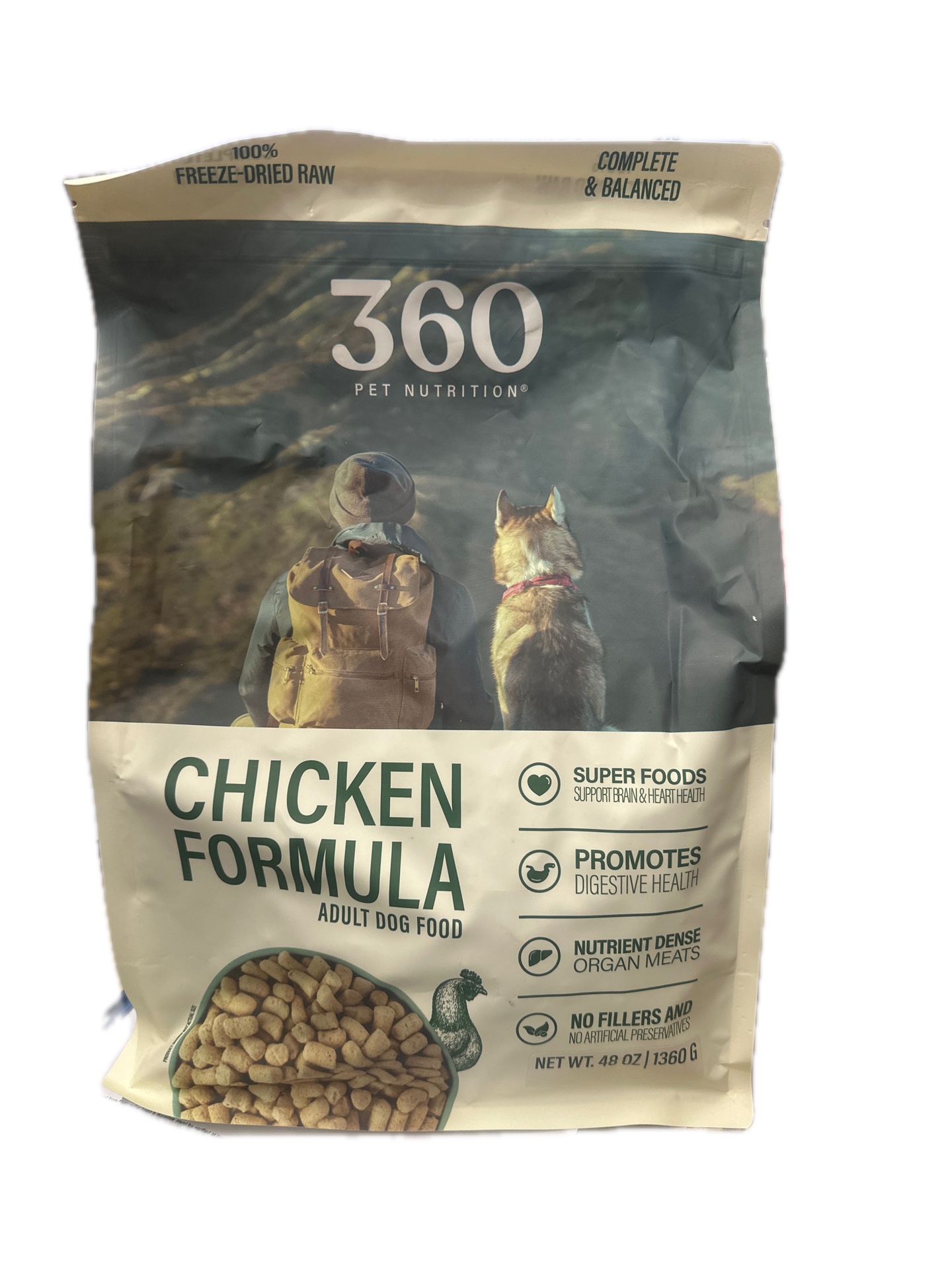 360 Pet Nutrition- Freeze Dried Adult Dog Food, Chicken Formula 48oz